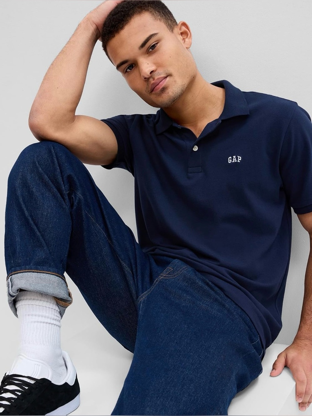 NWT, GAP Men's 2-Pack Cotton Stretch Logo Polo, Off-White & Navy, Medium